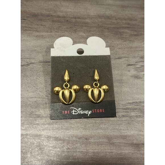 NIB Disney Store Mickey Mouse Gold Tone Earrings New On Card Vintage - Picture 1 of 5